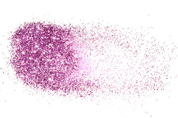 Purple glitter sparkles on white background. Beautiful abstract backdrop for vip design, fashion, make up, nail art, shopping, cards design, beauty concept