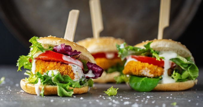 Burger With Chicken Patty And Vegetables