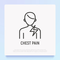 Chest pain thin line icon. Modern vector illustration of heart attack symptom.
