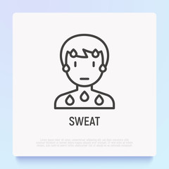 Cold sweat thin line icon. Modern vector illustration of illness symptom.
