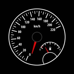 Speedometer and Fuel gauge isolated on black background. Vector illustration.