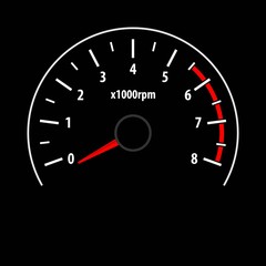 Tachometer gauge isolated on black background. Vector illustration.