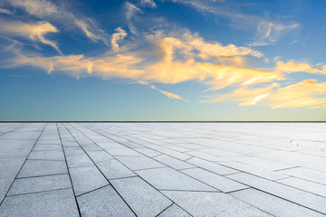 Empty square floor and beautiful sky at sunrise