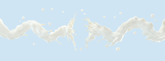 White liquid fresh milk or yogurt waves splashes isolated. Glossy shining milk, almond milk, soy,...