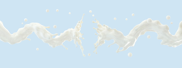 White liquid fresh milk or yogurt waves splashes isolated. Glossy shining milk, almond milk, soy, oat milk, yogurt,cream, shampoo, cosmetic soap, white paint waves. Liquid splashing. Clipping path. 3D