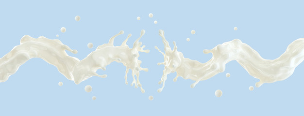 White liquid fresh milk or yogurt waves splashes isolated. Glossy shining milk, almond milk, soy,...