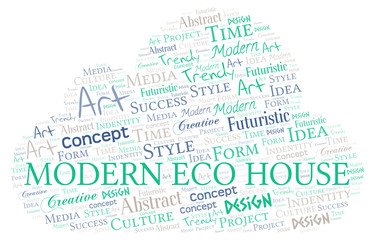 Modern Eco House word cloud. Wordcloud made with text only.