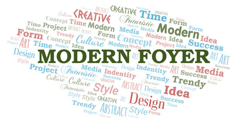 Obraz premium Modern Foyer word cloud. Wordcloud made with text only.