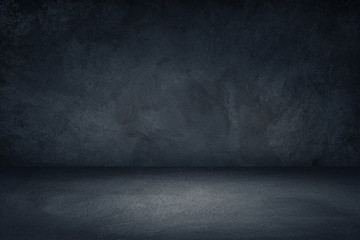 Dark black and blue grungy wall background for display or montage of product - Powered by Adobe