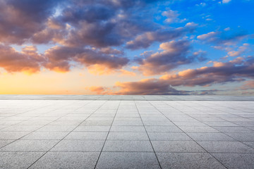 Empty square floor and beautiful sky at sunrise