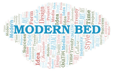 Obraz premium Modern Bed word cloud. Wordcloud made with text only.