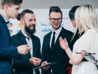 Business meetup. Experience exchange. Career growth. Young successful people discussing opportunities.