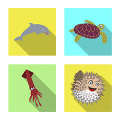 Vector design of sea and animal sign. Set of sea and marine vector icon for stock.