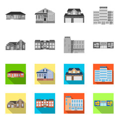 Isolated object of building and front logo. Set of building and roof vector icon for stock.