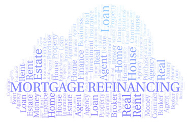 Mortgage Refinancing word cloud. Wordcloud made with text only.
