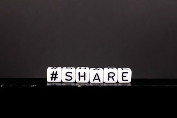 Hashtag with word share. Social media and marketing background