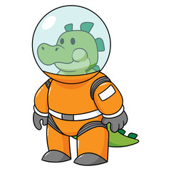 Vector Cartoon Stegosaurus Dinosaur Astronaut Illustration