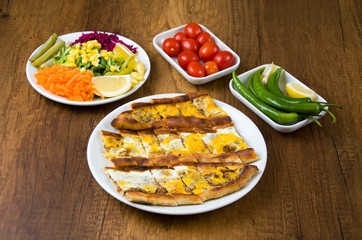 Turkish bread made with chopped meat eggs