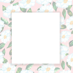 Retro postcard with floral frame (white flowers). Vintage watercolour