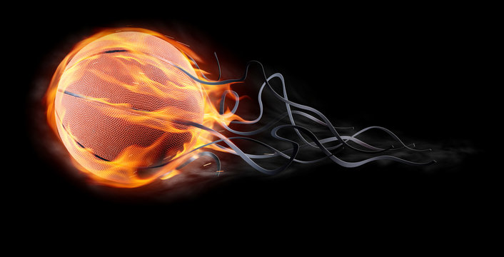 Basketball ball on fire on a black background
