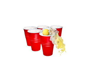 Fototapeta na wymiar Red plastic party cups , isolated on background.3d illustration