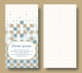 Arabic double card for invitation, celebration, save the date, wedding performed in arabian geometric tile. Colofrul vector template