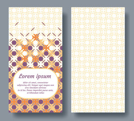 Arabic double card for invitation, celebration, save the date, wedding performed in arabian geometric tile. Colofrul vector template