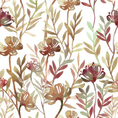 Anemones (peony) seamless pattern. Hand drawn watercolor botanical illustration. Wallpaper, fabric, textile design.