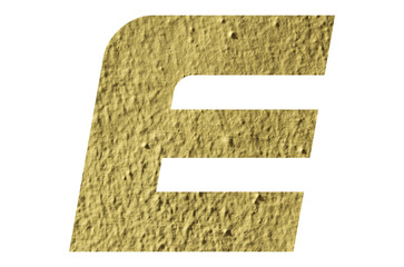 Letter E alphabet  with yellow wall textured on white background