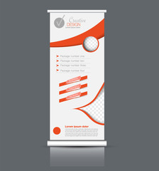 Roll up banner stand template. Abstract background for design,  business, education, advertisement. Vector  illustration. Orange color.