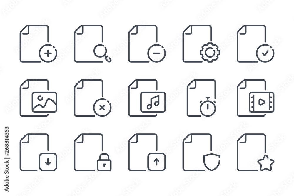 Poster docs and files related line icons. document ector linear icon set.