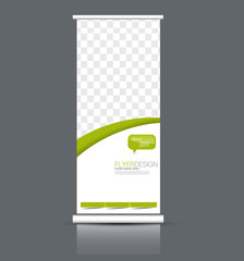 Roll up banner stand template. Abstract background for design,  business, education, advertisement. Vector  illustration. Green color.