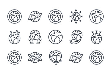 Globe related line icon set. World linear vector illustration collection. Earth outline icons.