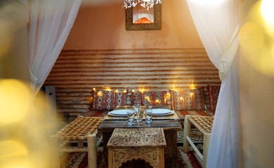 Closeup of Morrocan restaurant in Marrakech