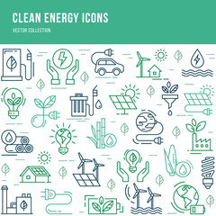 Set of linear icons on the theme of clean energy.