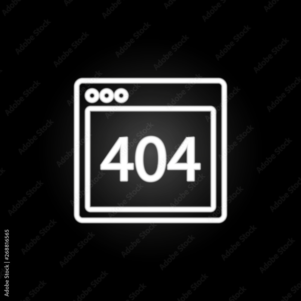 Poster browser error 404 webpage neon icon. elements of browser set. simple icon for websites, web design, 