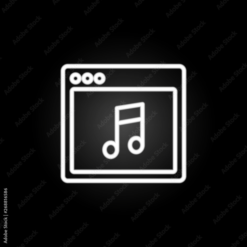 Poster browser music webpage neon icon. elements of browser set. simple icon for websites, web design, mobi