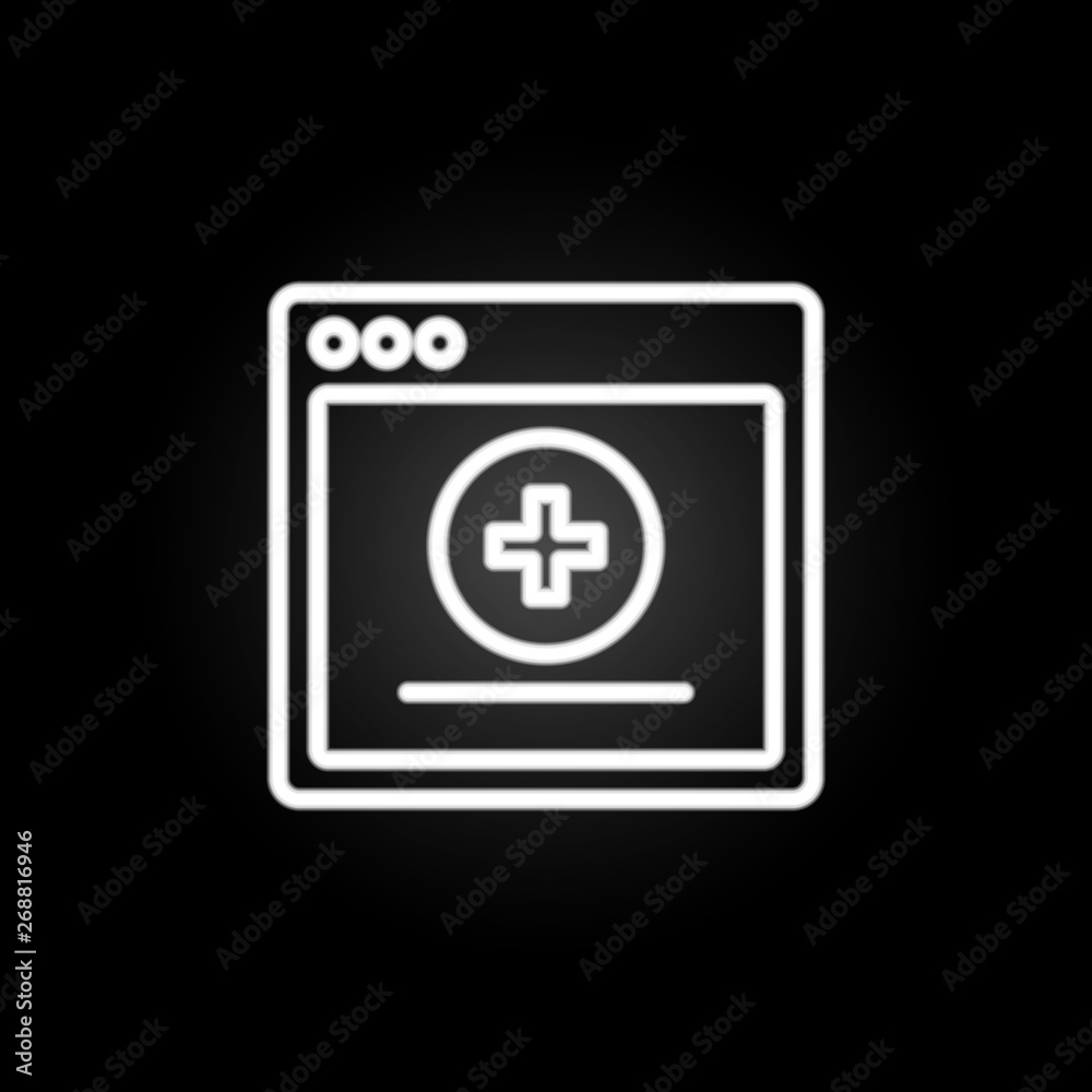 Poster browser add webpage neon icon. elements of browser set. simple icon for websites, web design, mobile
