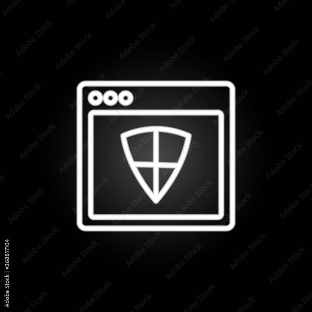 Poster browser security webpage neon icon. elements of browser set. simple icon for websites, web design, m