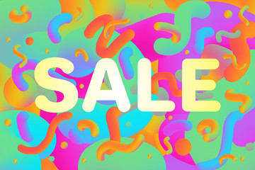 Sale banner, poster on abstract graphic covers background with colorful gradient geometric shapes. Modern minimal sale tag composition.