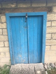 Blue closed woden door