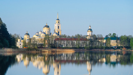 Svetlitsa, Russia - May, 20, 2019: Nilo Stolobenskyi monastery in Svetlitsa, Russia on Seliger lake