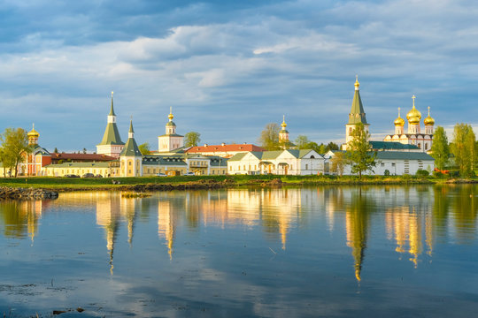 Valday, Russia - May, 18, 2019: Image of the Iversky Monastery in Valdai, Russia