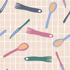 Fork, knife, Spoon seamless pattern Simple style