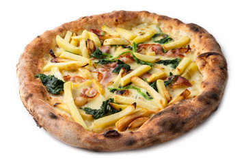 Pizza gourmet con mozzarella, guanciale, friarielli e patatine fritte