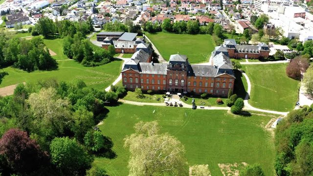 Aerial view, flight along Gro&szlig;heubach with castle L&ouml;wenstein, Miltenberg am Main, Lower Franconia, Bavaria, Germany