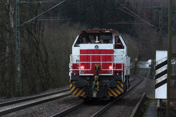 cargo train locomotive in the evening