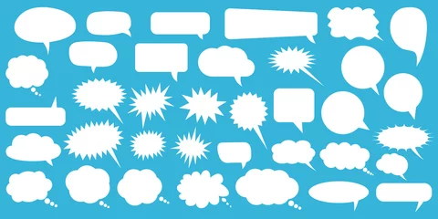 Fotobehang Set of speech bubbles. Blank empty vector white speech bubbles. Cartoon balloon word design. © Maksim