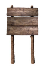 Wooden Board Direction Sign Isolated On White Background