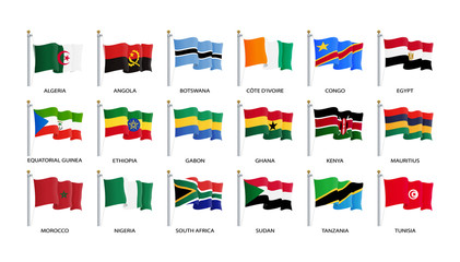 Waving flag icon, flags of Africa countries sorted alphabetically. Vector illustration, eps 10.